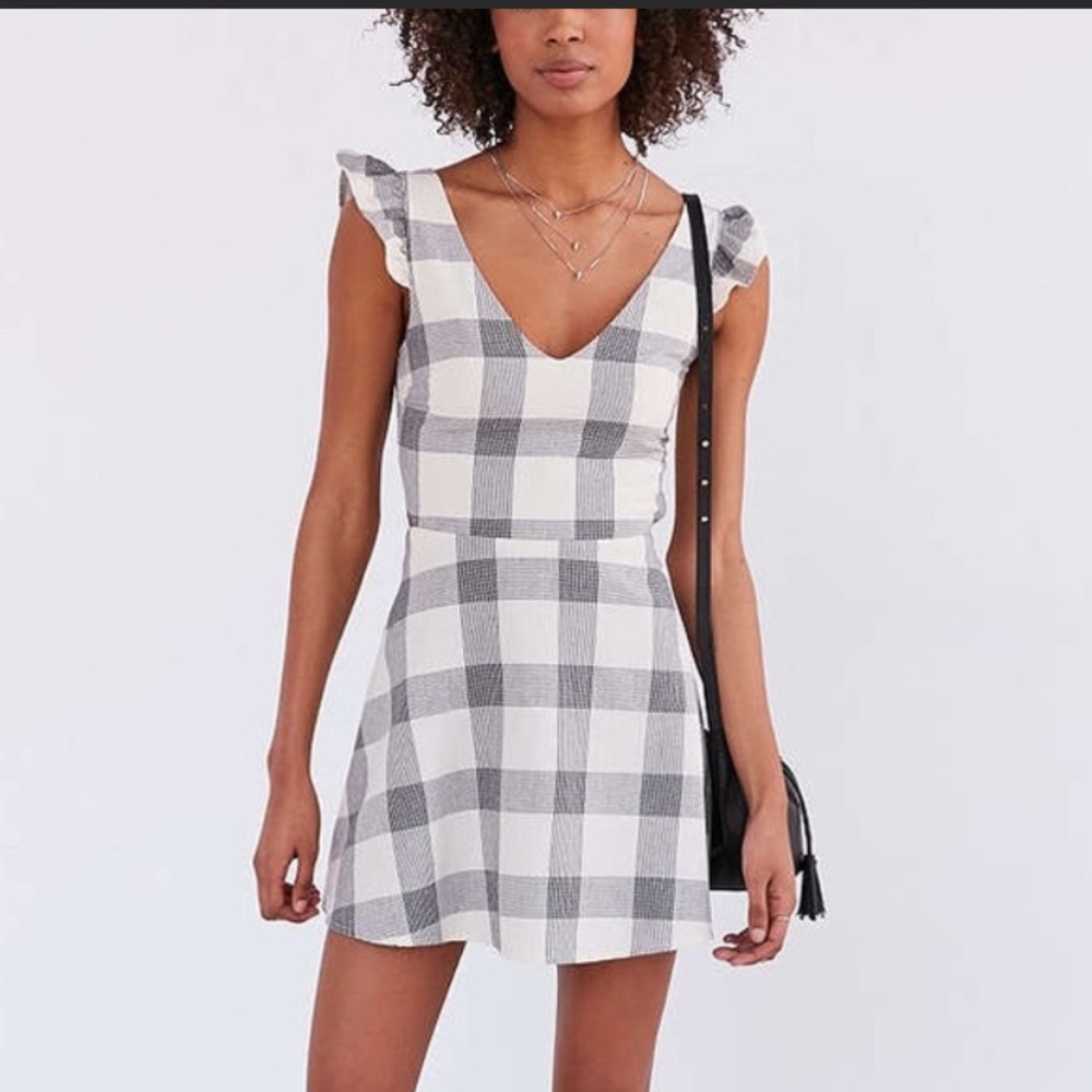 Native Youth Cream & Black Cotton Gingham Dress S